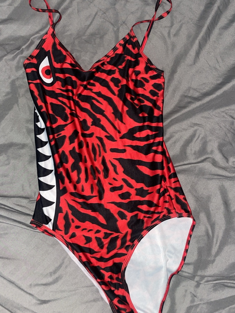 Red & Black Shark-Print One-Piece Swimsuit